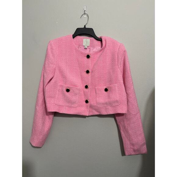 Joie pink tweed crop jacket blazer size 10 bloggers favorite - Picture 1 of 7